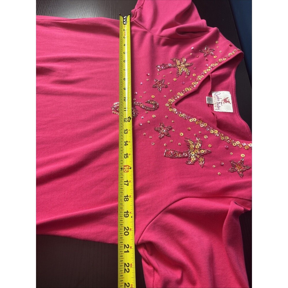 Quacker Factory Womens Shirt Large Pink Flamingo Colorful Fun Cruise Vacation - Picture 10 of 11